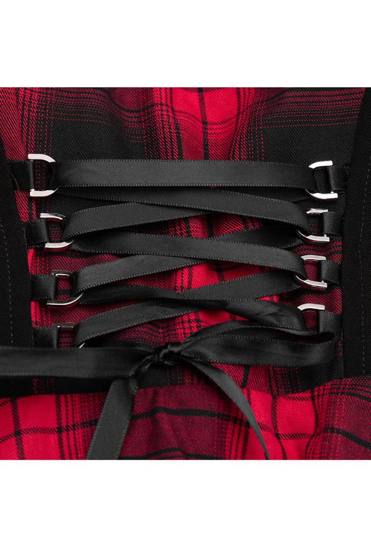 Lattice Plaid Stitching Binding Steam Punk Strap Dress