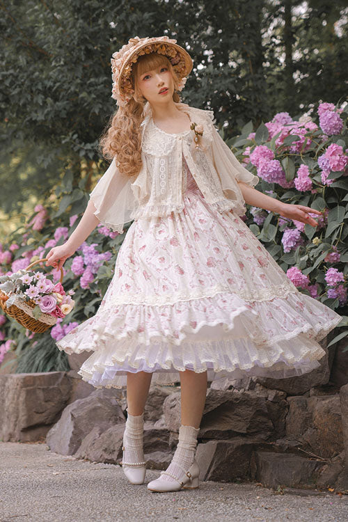 Blush Rose Print Layered Ruffled Sweet Lolita JSK Dress
