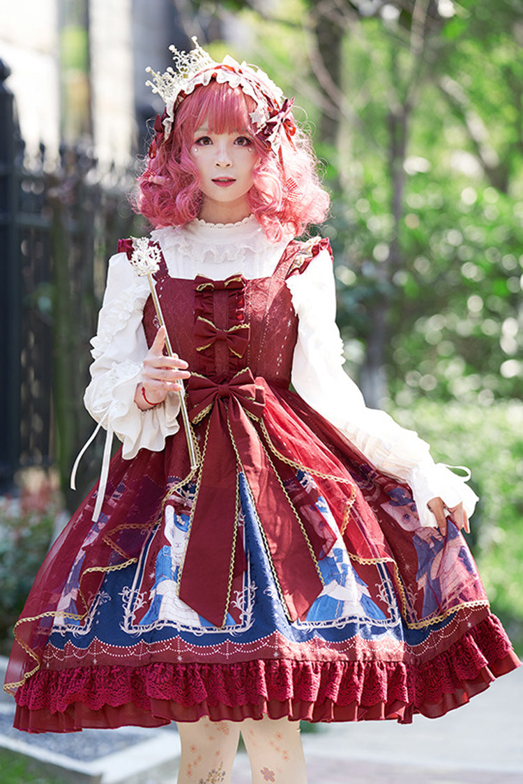 Chiffon Waist Bow Cat Print JSK Dress - Royal Court Lace