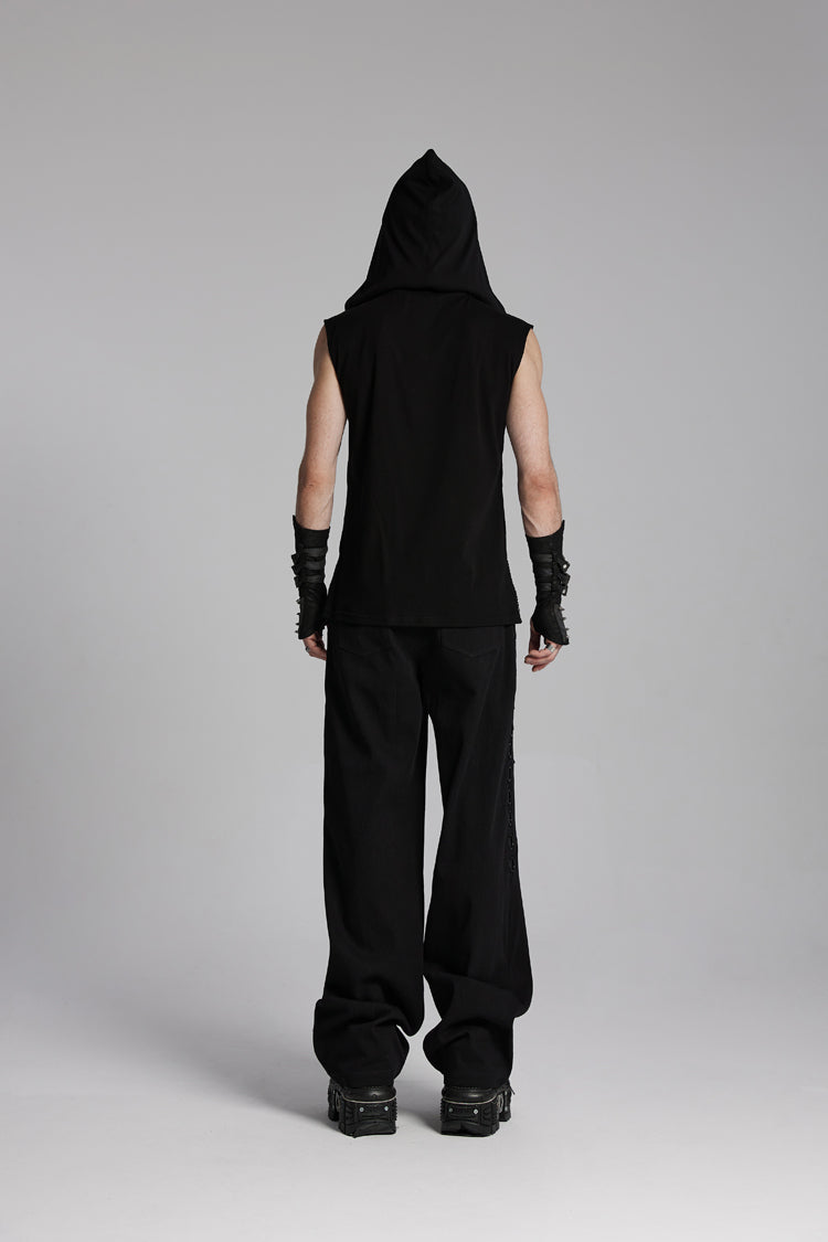 Hooded Eyelet Punk Sleeveless Vest with V-Neck