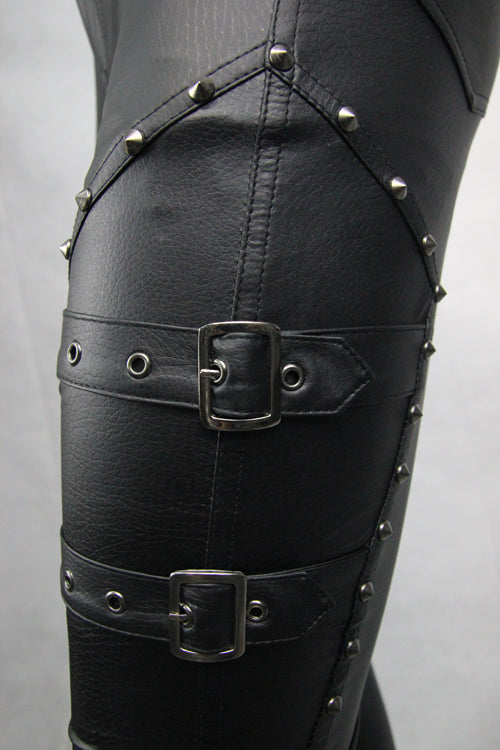 Leather Skinny Pants with Rivets and Adjustable Loops