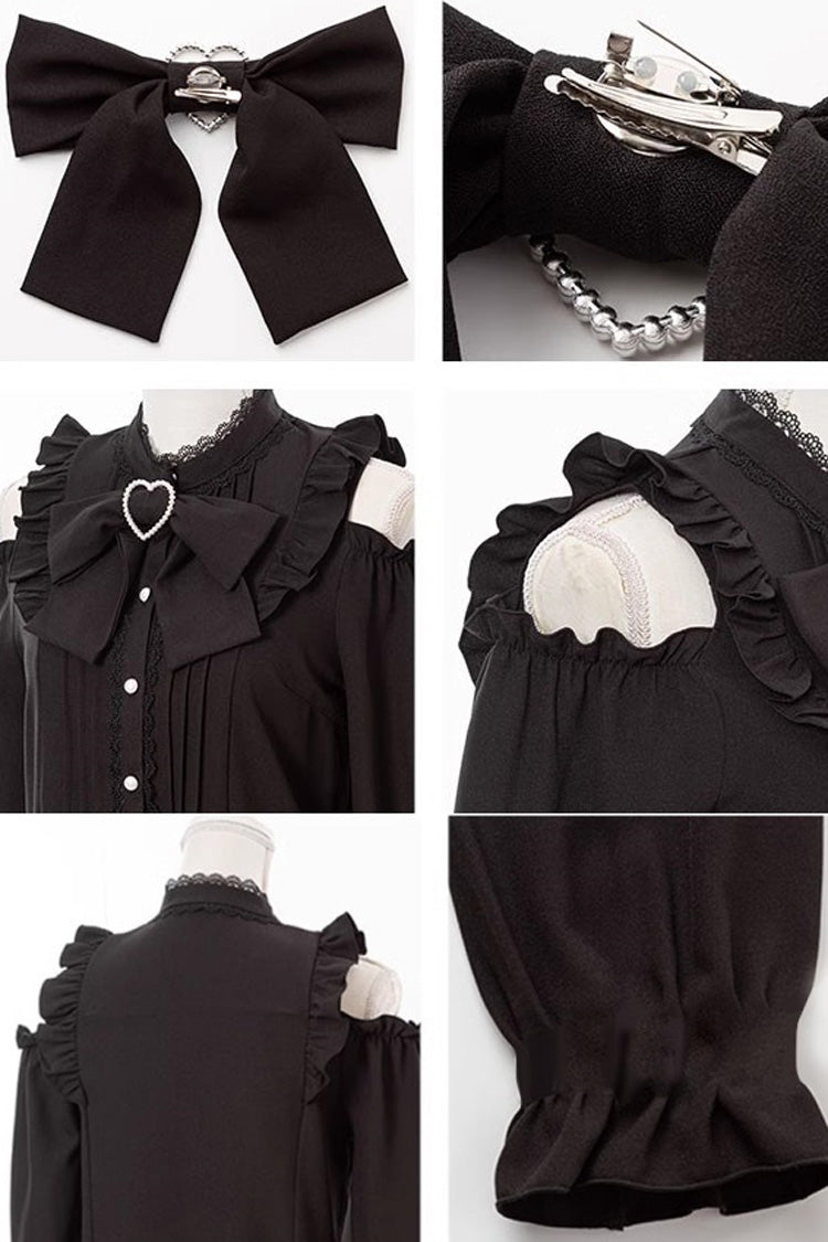 Off-Shoulder Bowknot Blouse with Long Sleeves in 3 Colors