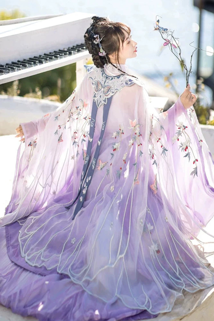 Mauve Classic Embroidered High-Waist Hanfu Complete Outfit