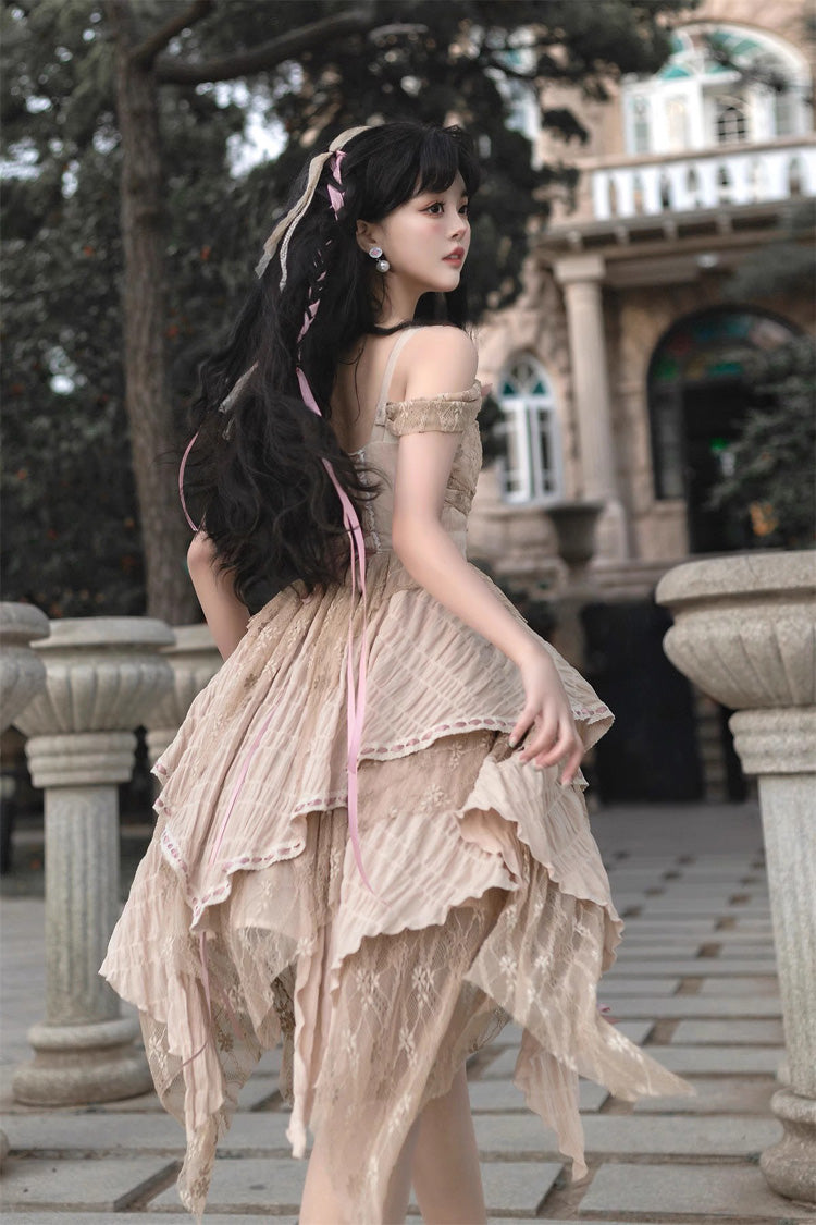 Yellow Sleeveless High-Waist Print Asymmetric Sweet Lolita JSK
