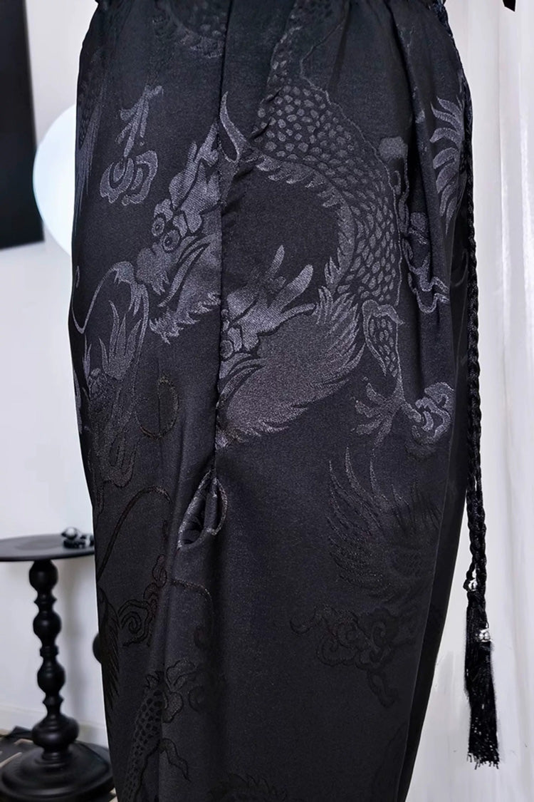 Handsome Lolita Tassel Pants with Dragon Jacquard Print, Ouji Chinese Style