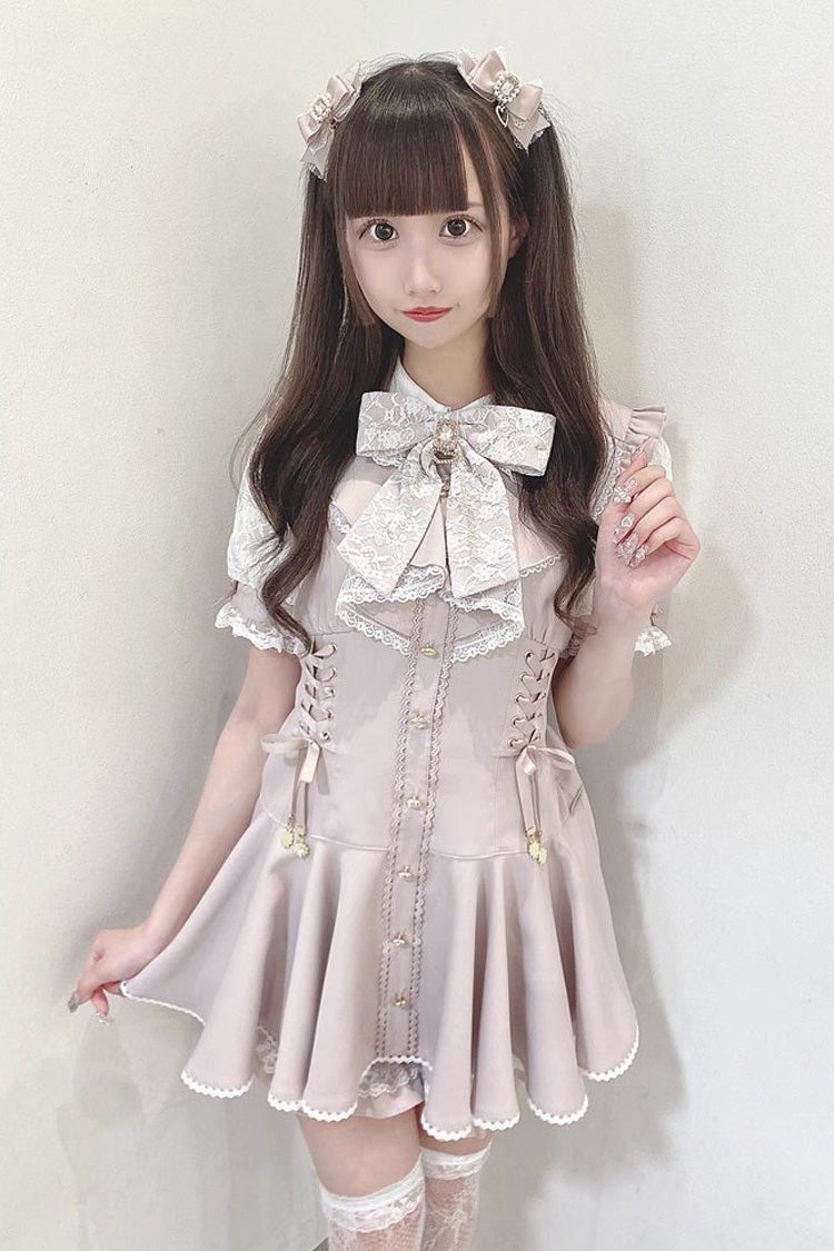 Pink Diamond Buckle Heart Bow Lace Jirai Kei Dress Set