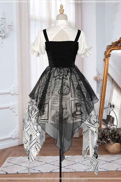 Ebony Dress - Fake Two Piece Vintage Printed Irregular Hem