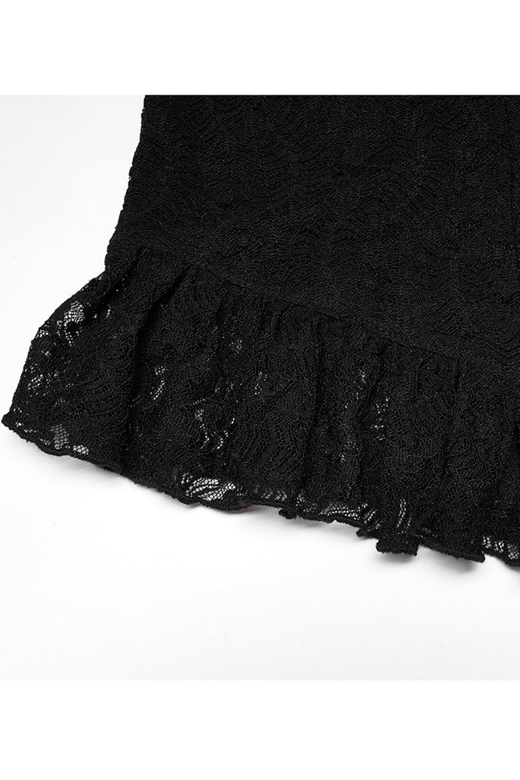 Plus Size Gothic T-Shirt with Sheer Embroidered Cross Rope Sleeve