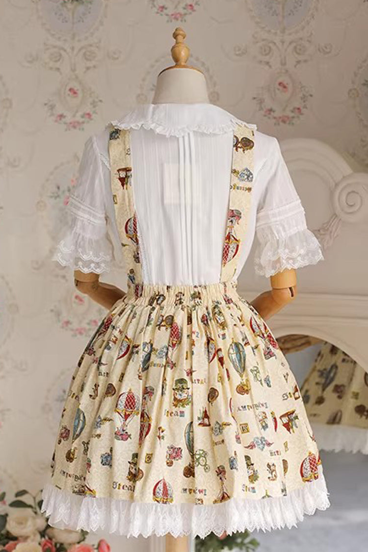 Lolita JSK Dress with Bow and Lace Print - Mechanical Balloon, 2 Tones