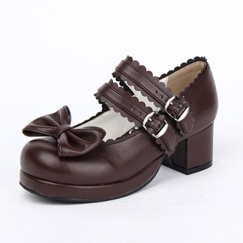 Sweet Lolita Shoes with Double Buckle and Bowknot