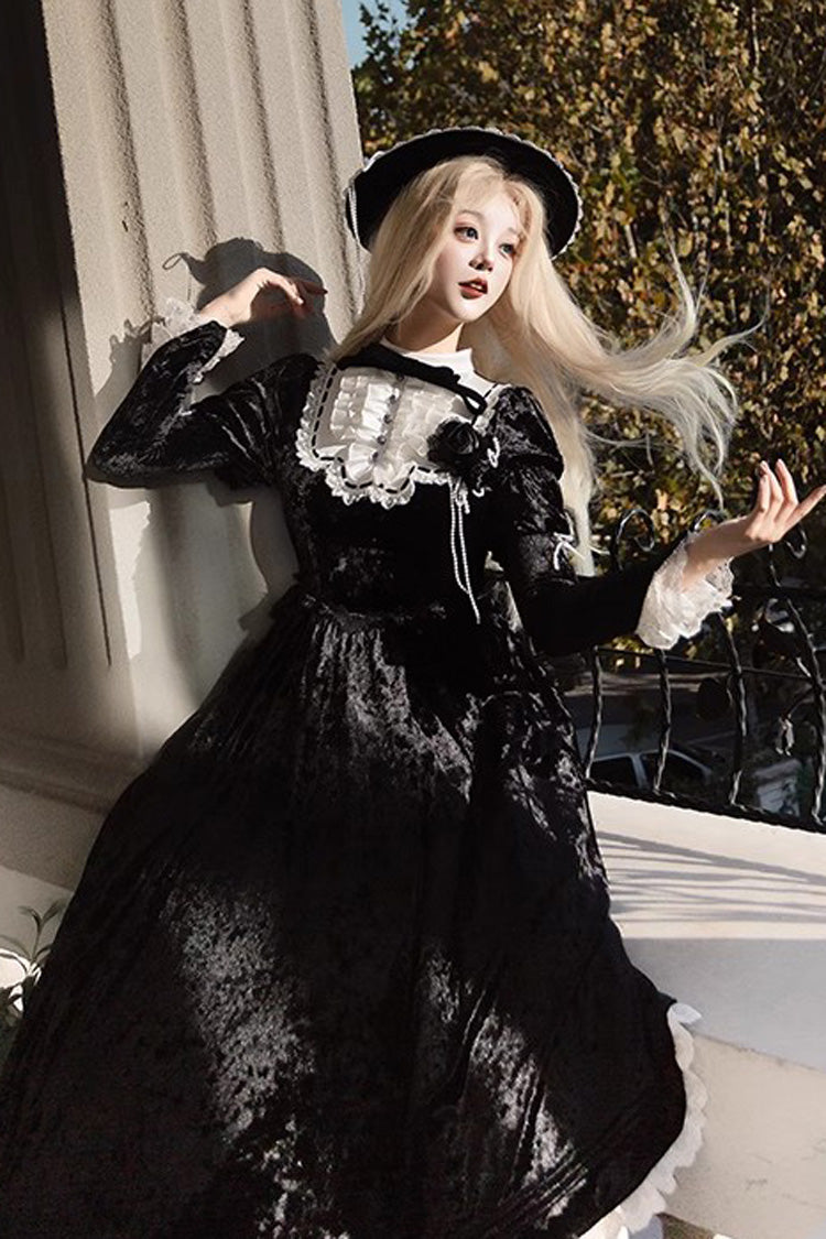 Black Long Sleeve Ruffle Bow Lace Gothic Lolita Dress