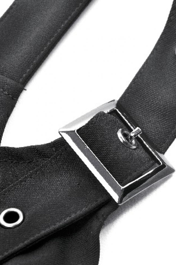 Functional Black Buckled Halter Punk Utility Vest