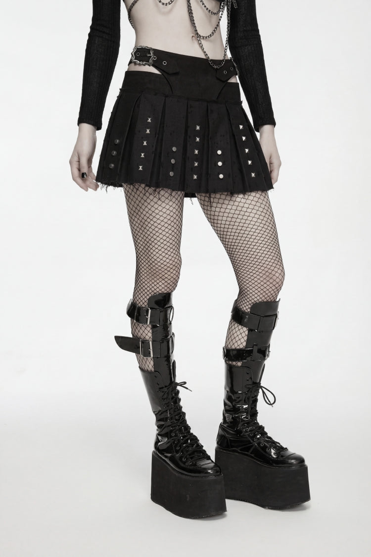Studded Pleated Preppy Punk Skirt for Women