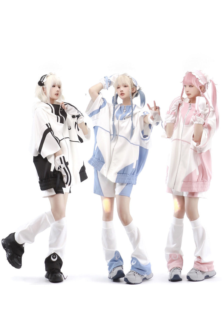 Blue/White Star Waves Half Sleeves Jirai Kei Outerwear