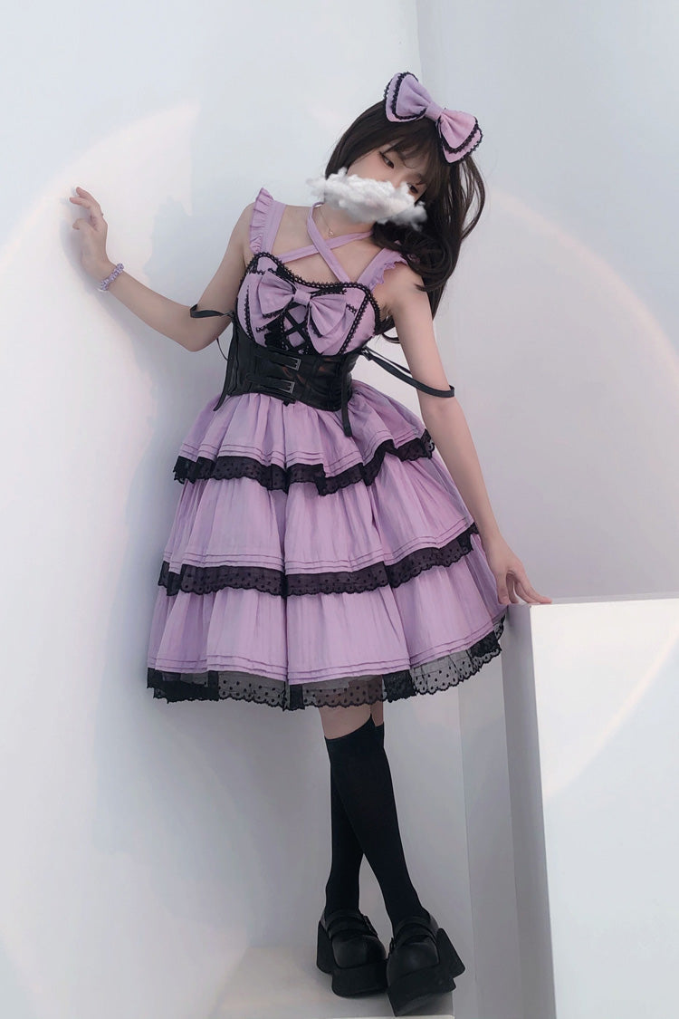 Lilac First-Love Ruffled Bow Lace Sweet JSK Frock