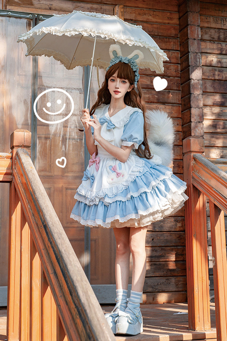 Double-Layer Ruffle Maid Dress - Bowknot Lolita