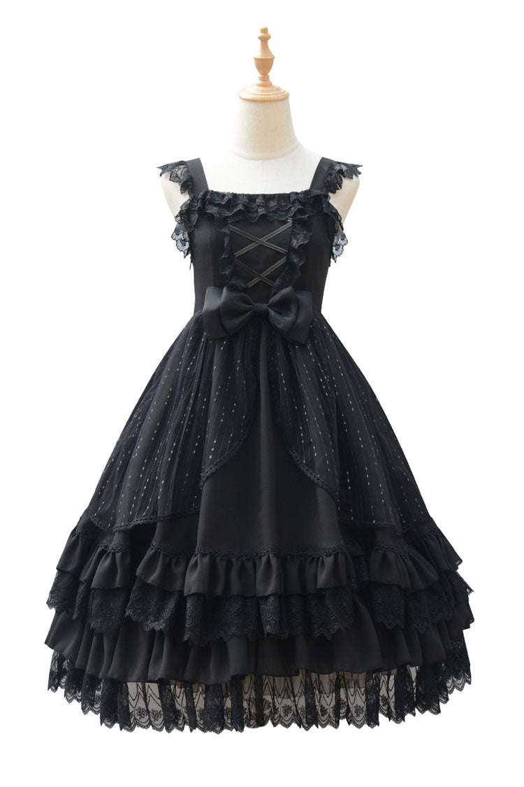 Half Sleeves Gothic Lolita Dress Lace Bowknot Hanayome Multi-Layer - Altfashion Shop