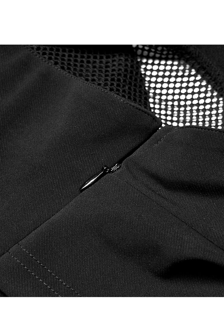 Suspender Hollow Mesh Metal PU Buckle Bow Sleeveless Punk Dress