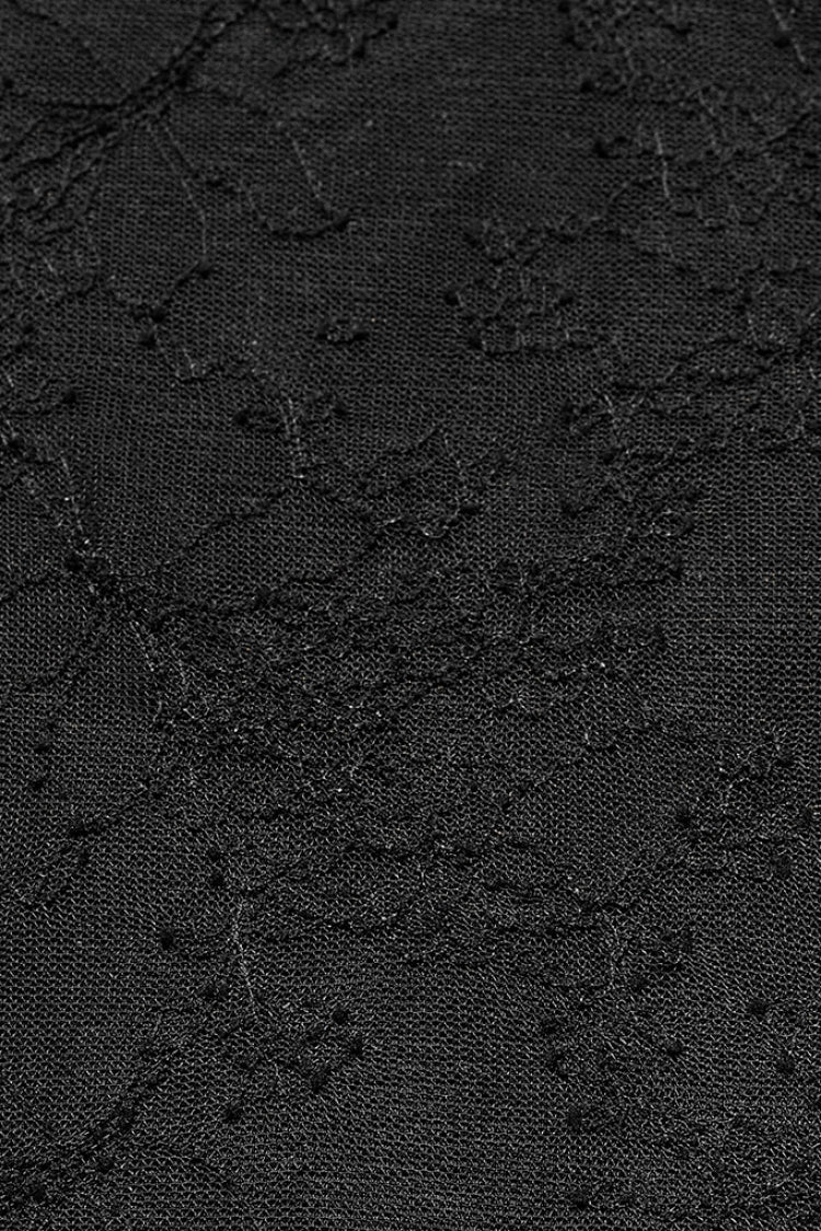 Ebony Crewneck Long-Sleeve Lace-Stitched Slim Fit Gothic Tee for Women