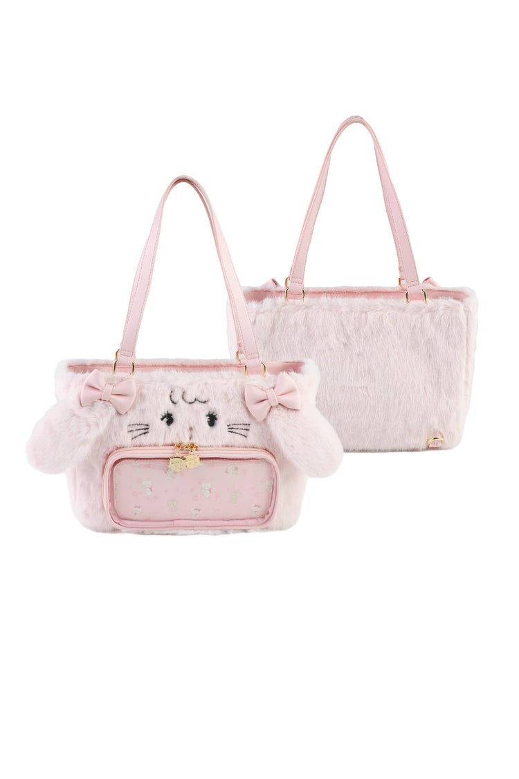 Cute Bow-Trimmed Bunny and Cat Plush Ita Bag in Two Colors
