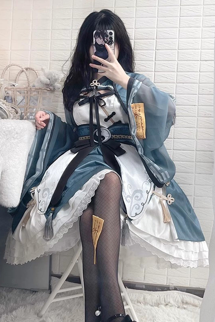 Multi Print Taoist Priest Motif Ruffle Sweet Chinese Lolita JSK