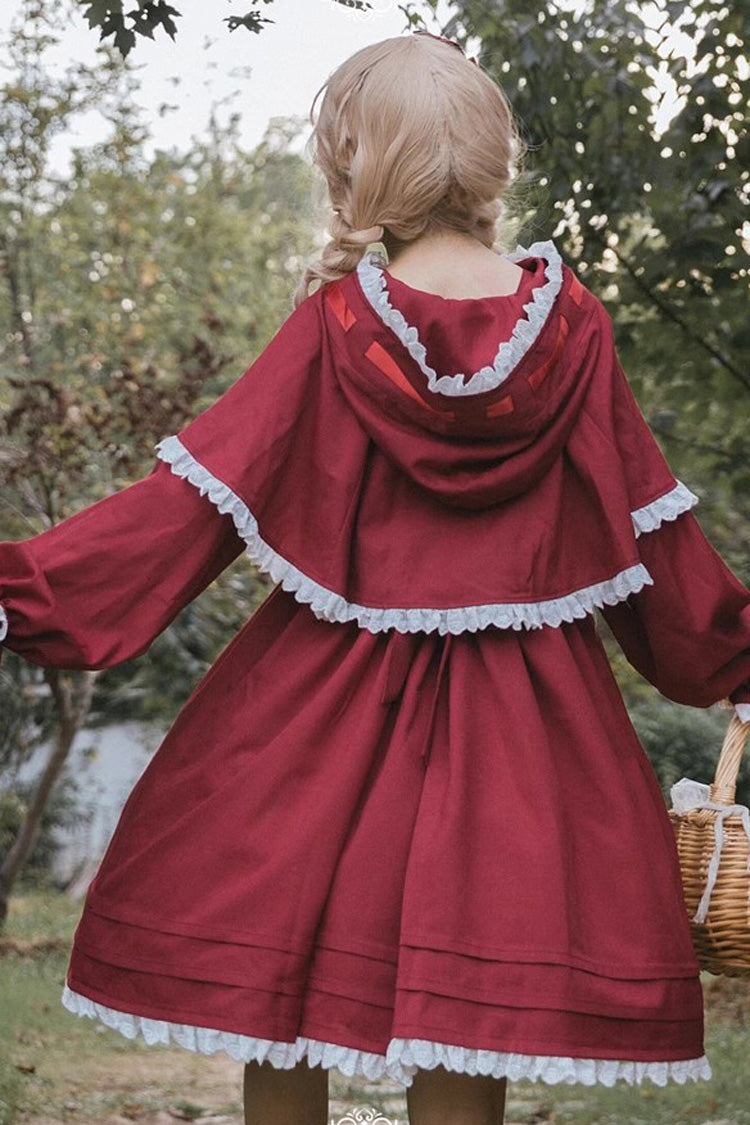 Little Red Riding Hood Red Sleeveless Print Ruffle Bowknot Sweet Princess JSK Dress