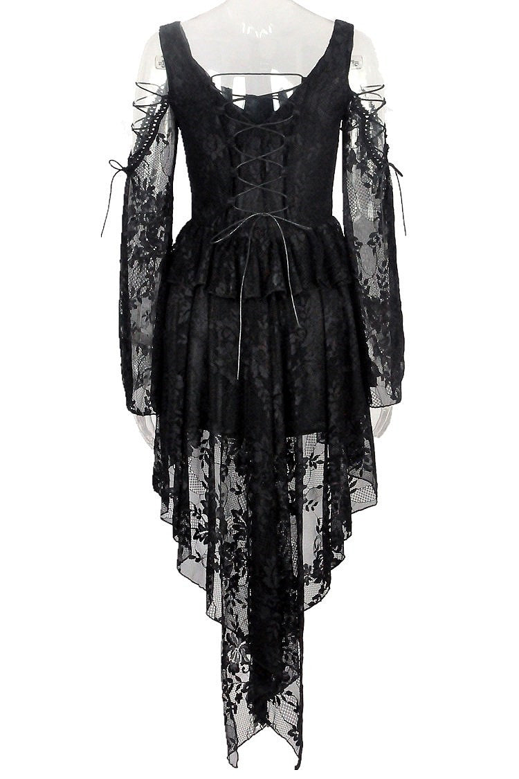 Square Collar Long Sleeves Overlay Embroidered Lace Gothic Dress