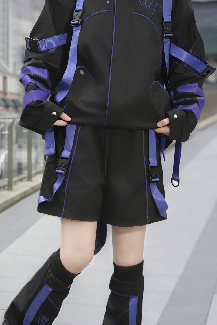 Blue/Black Long Sleeve Cat Ear Hooded Jirai Kei Coat