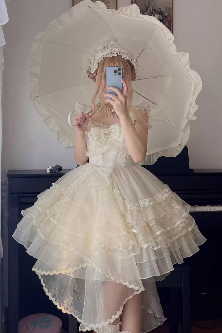 Sweet Apricot Solid Color Layered Ruffle Hanayome Lolita JSK Gown