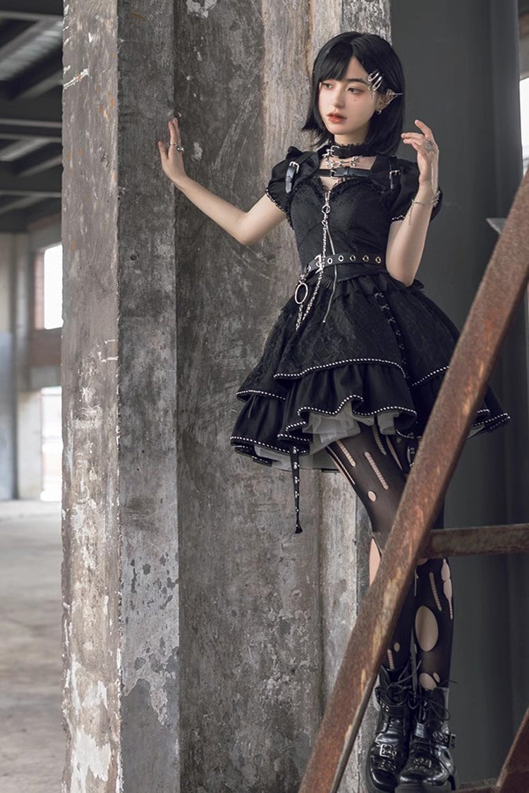 Graphite JSK Dress with Poetic Print and Lace Details