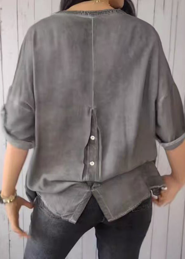 Solid Neck Short Shirt 2025 Green Sleeve V