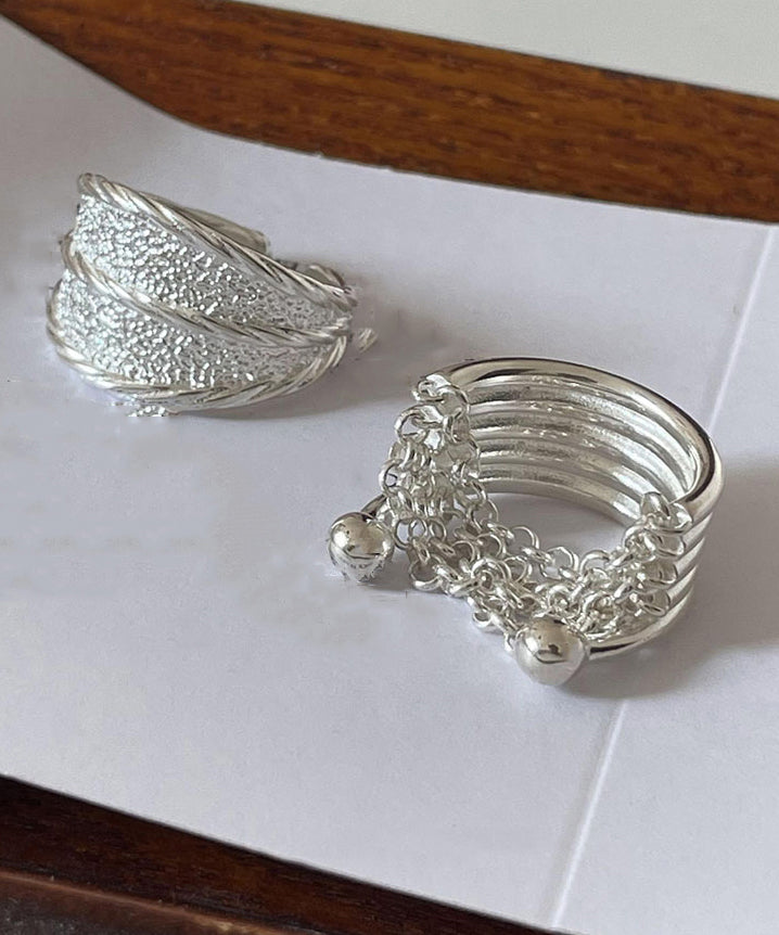 Sterling 2025 Set New Two Rings Silver Silk Piece Wrinkled