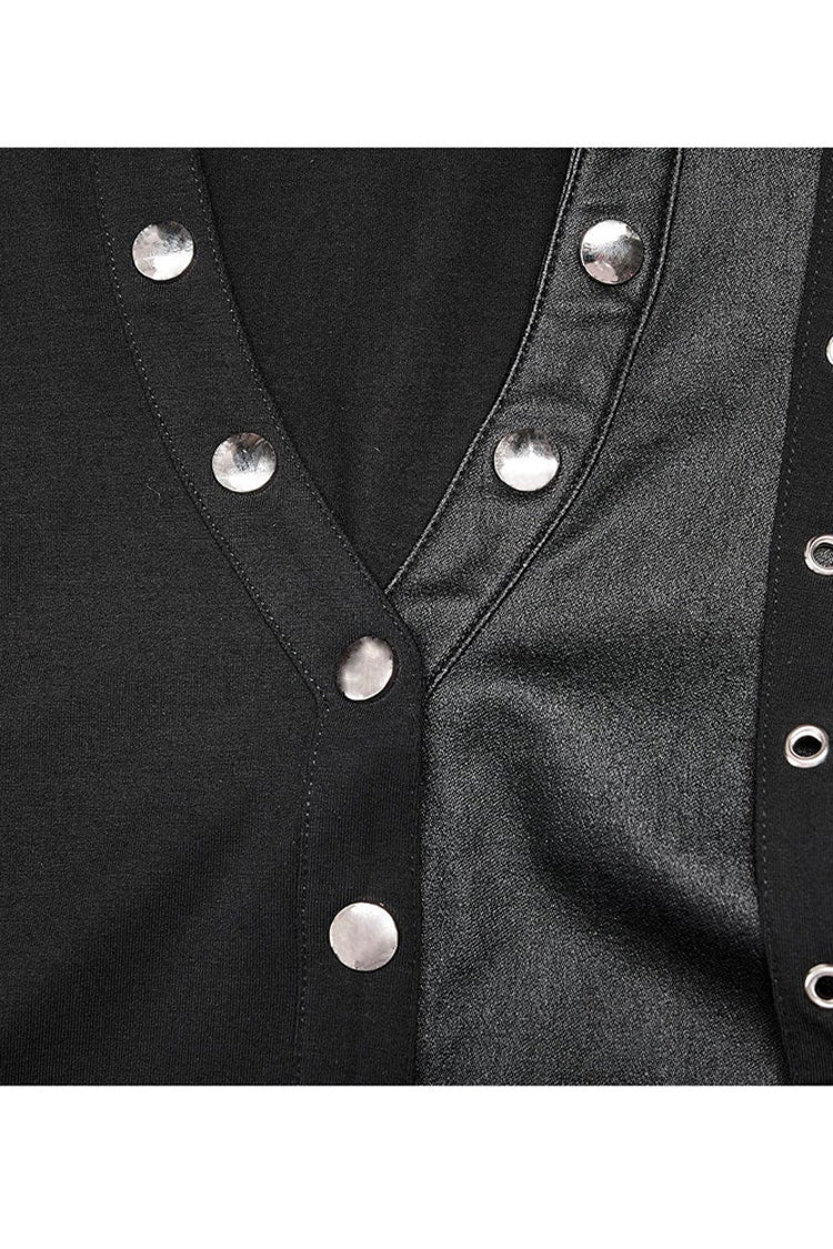 Gothic Cropped Polo Tee with Slim Fit, Straps, Long Sleeves