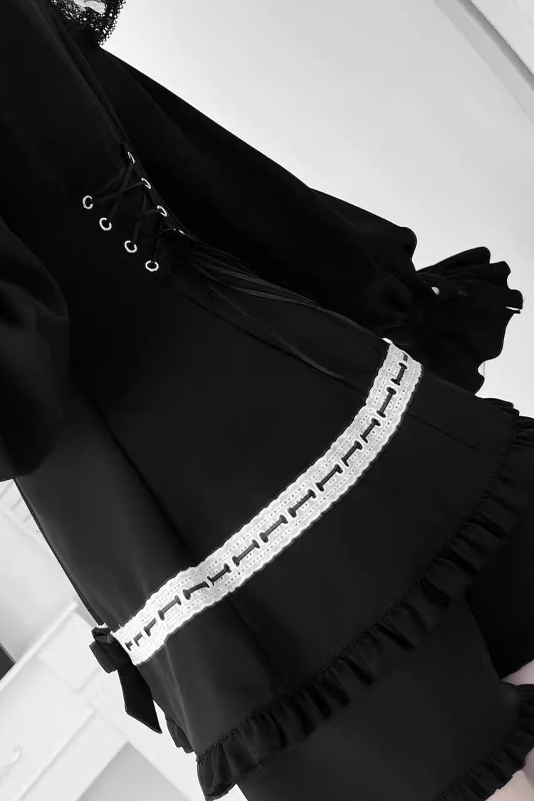Black Ruffled Bow Gothic Dress Shorts