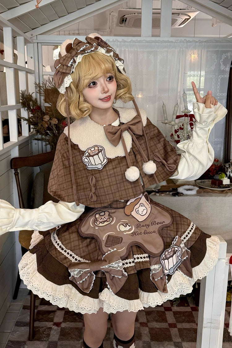 Brown Hot Cocoa Little Bear Sleeveless Print Ruffle Lace Sweet Lolita Jsk Dress