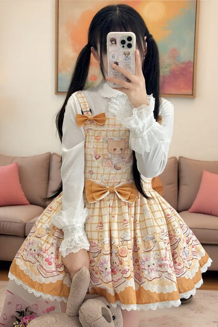 Sleeveless Lace Doll-Style Sweet Lolita Suspender Dress with Bowknot - Bear Cake