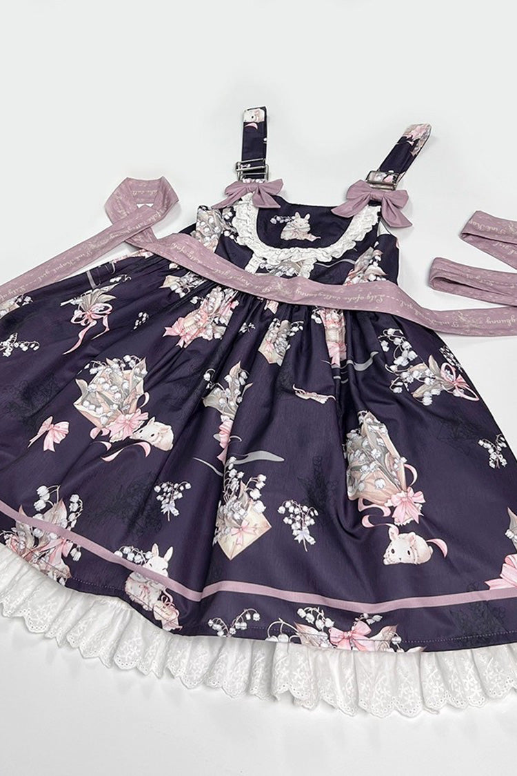Sleeveless Print Ruffle Daily Sweet Lolita Strap Dress Pink