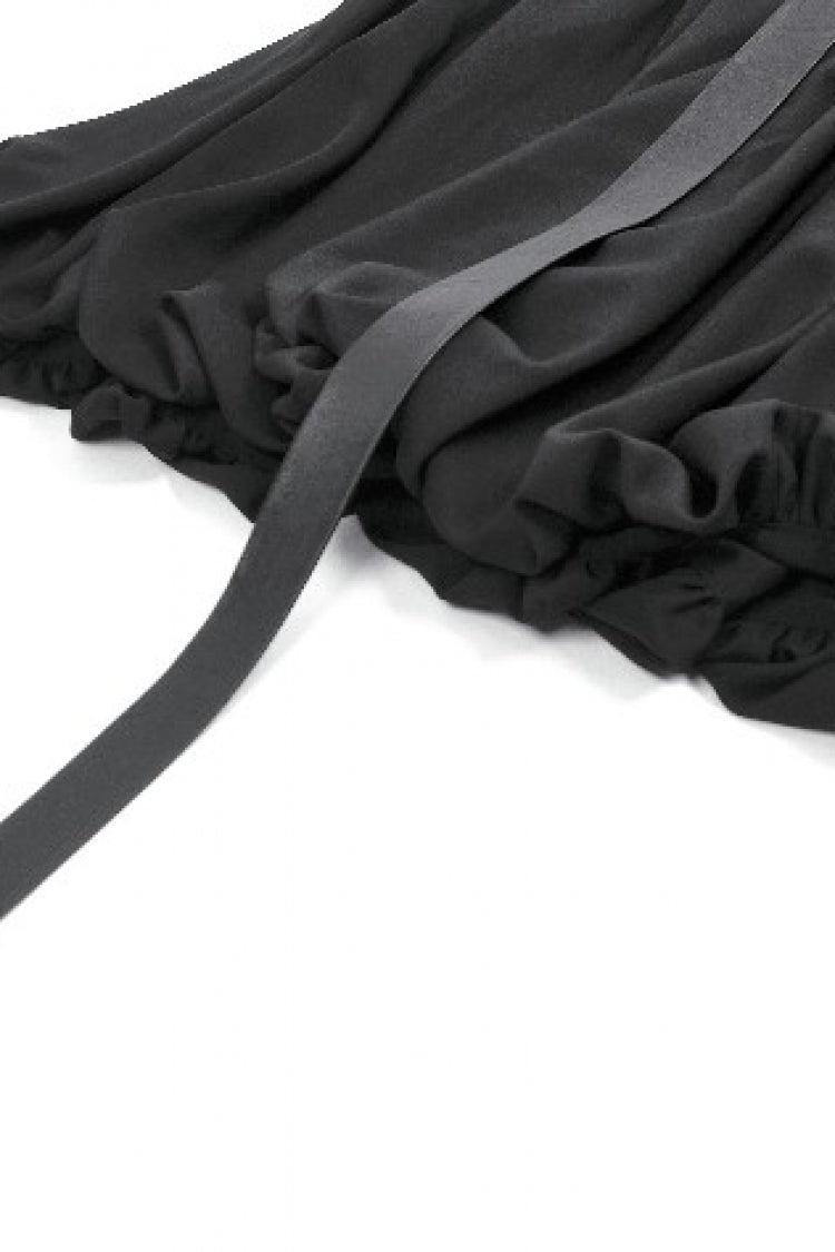 Bat Wing Buckled Gothic Suspender Dress Graduation Dress with Tail