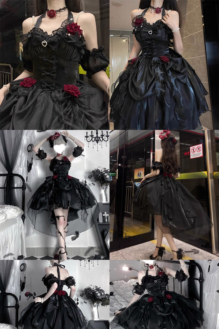 Halterneck Ruffled Bow Gothic JSK in Black