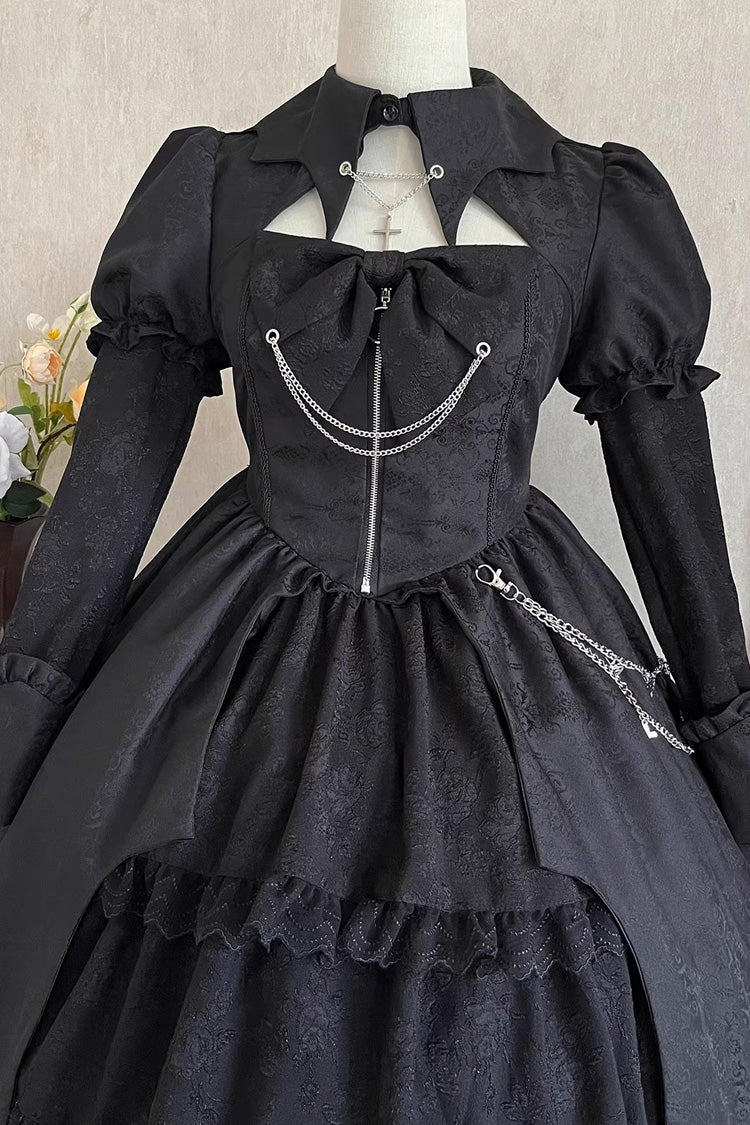 Gothic Princess Lolita Cardigan Dress with Ruffles & High Waist, Long Sleeves