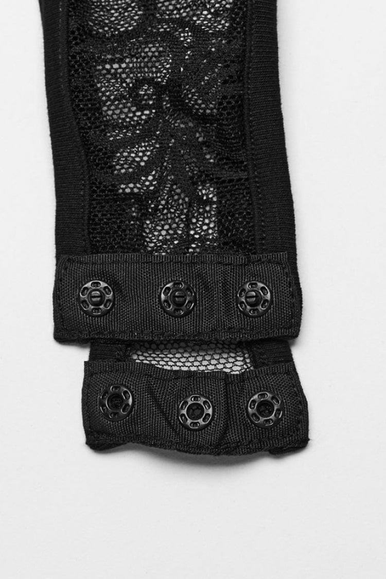 Sleeveless Lace Mesh Sheer Steampunk Bodysuit with Print