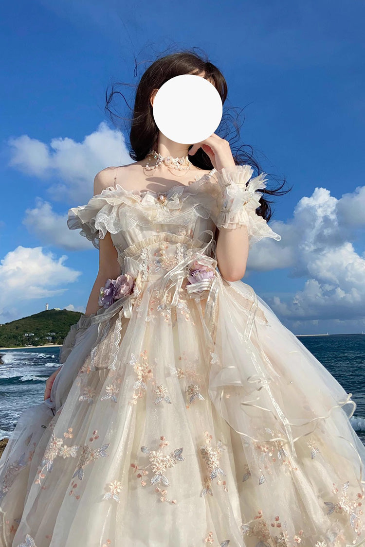Cream Flora Multi-Layer Hanayome Embroidery Bow Frilled Sweet Lolita JSK Dress
