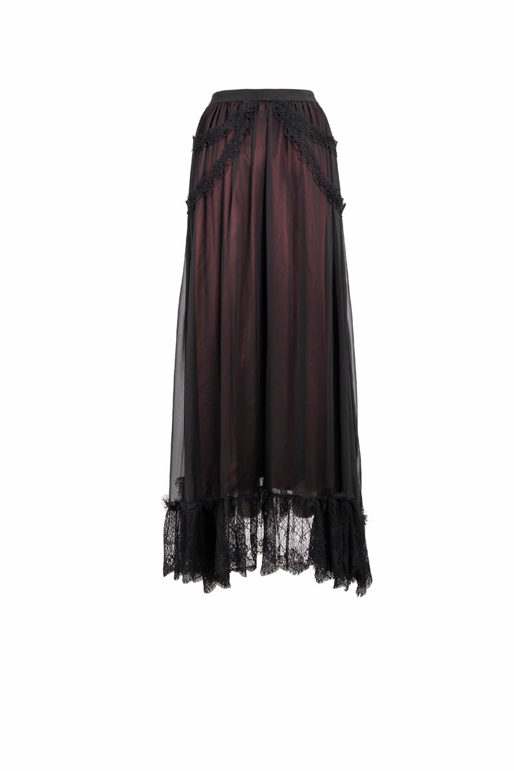 Crimson & Noir Butterfly Pendant Chiffon Gothic Skirt