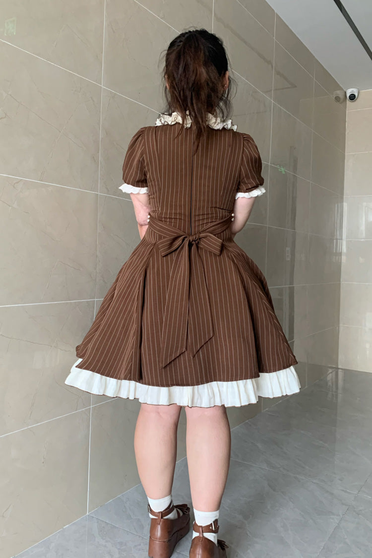 Cocoa Short Sleeve Striped Ruffle Bowknot Plus Size Maid Lolita Dress