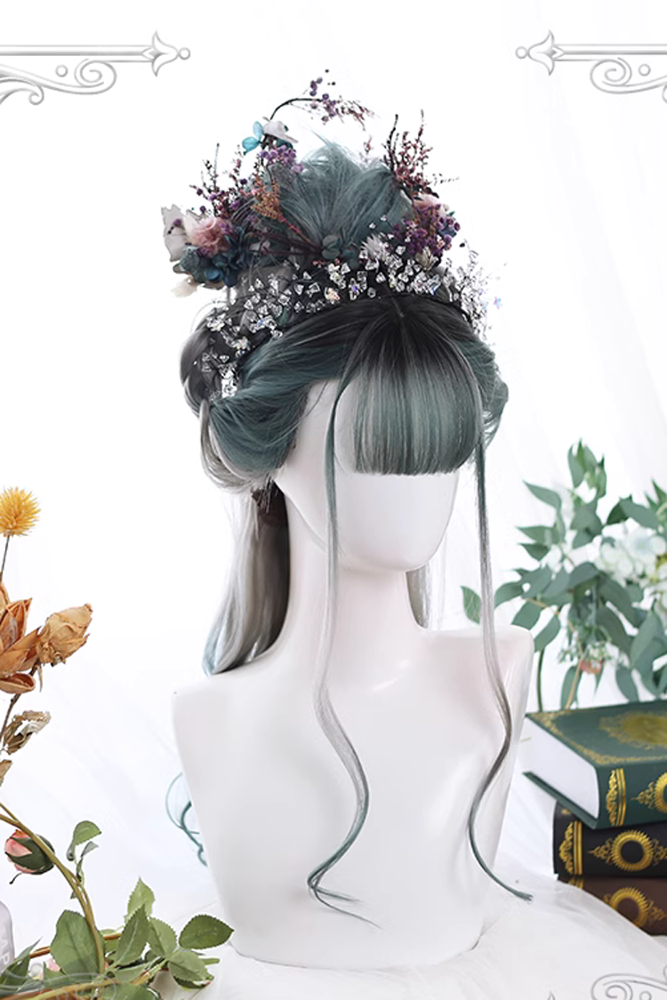 Emerald Ash Gray Big Wavy Long Curly Retro Wig
