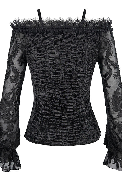 Velvet Sexy Gothic Blouse for Women with Lace Sleeves