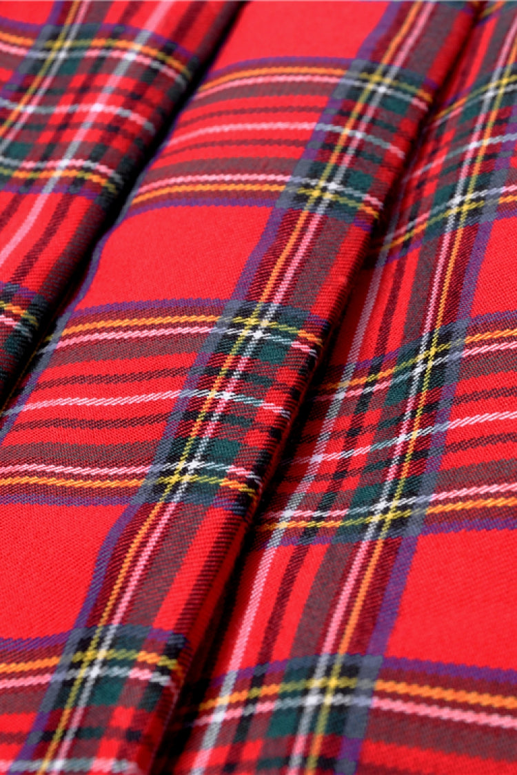 Crimson Plaid Pleated Punk Hem Skirt
