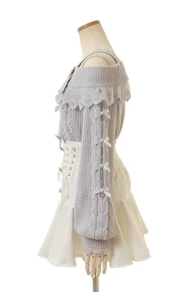 White Double Breasted Lace-Up Sweet Jirai Kei Skirt