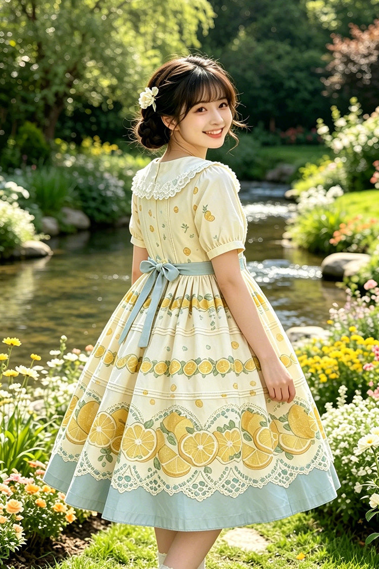 Doll Collar Short Sleeve Lemon Printed Plus Size Sweet Lolita Dress
