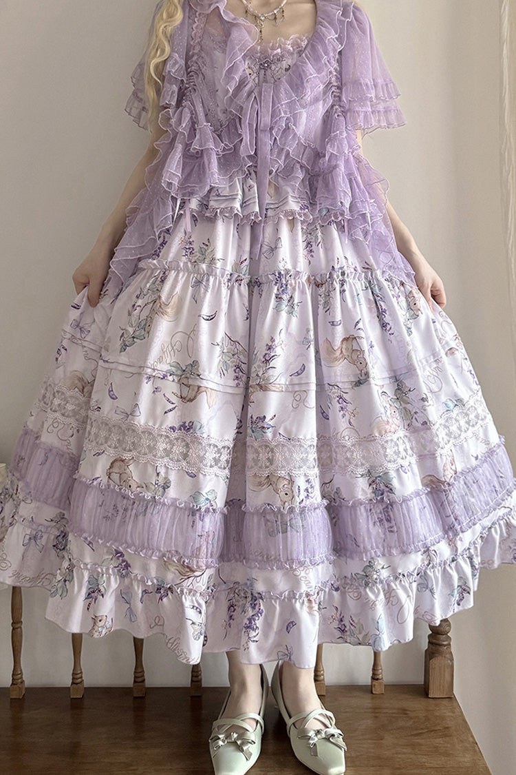 Violet Pea Squirrel Sleeveless Pastoral Print Ruffled Embroidered Lace JSK